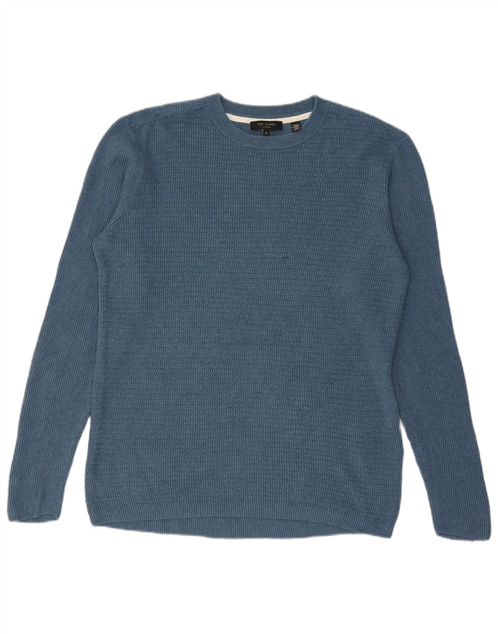 Ted Baker Herren-Pullover mit Rundhalsausschnitt, Größe 3, mittelblaue Baumwolle