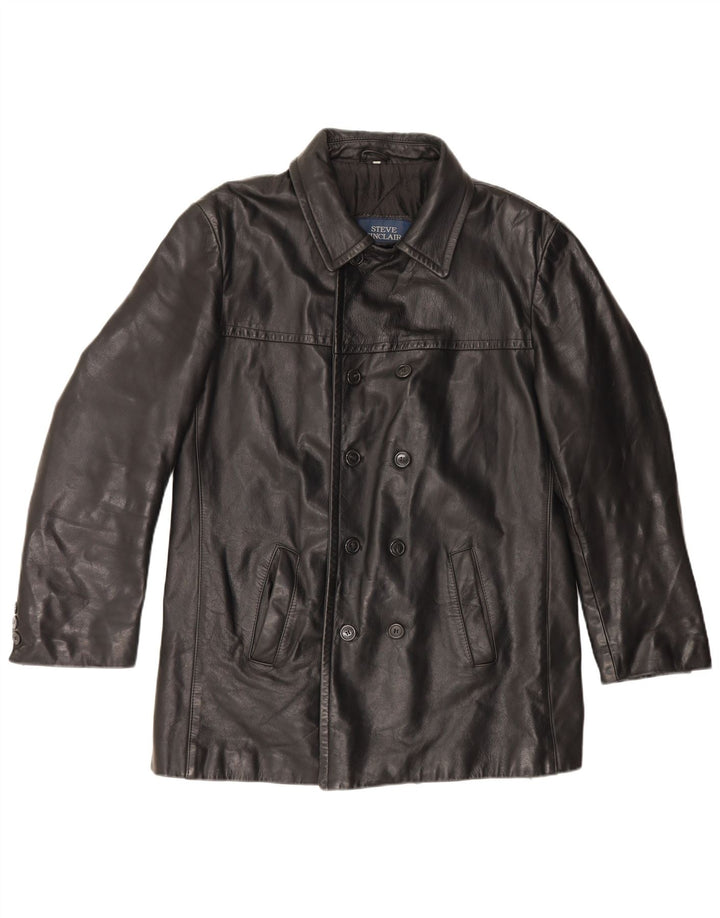 Vintage Herren Zweireihige Lederjacke IT 50 Großes schwarzes Leder