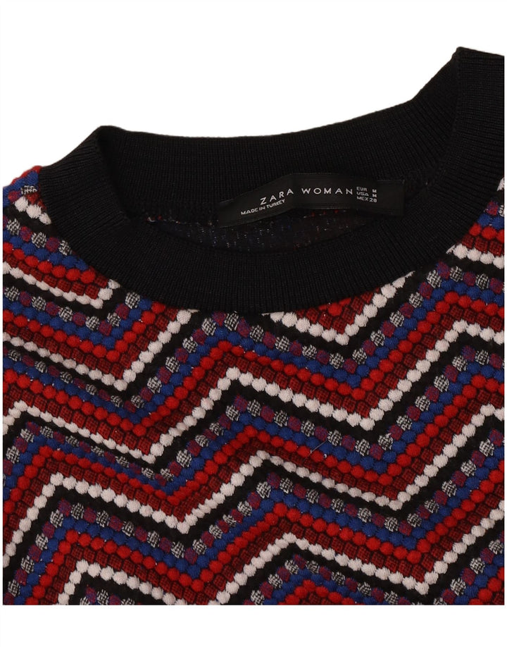Zara Damen Crop Top Langarm UK 12 Medium Mehrfarbig Chevron