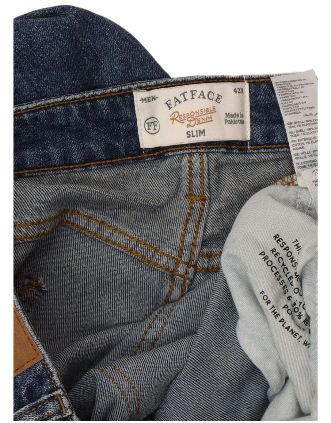 FAT FACE Herren Slim Jeans W42 L34 Blaue Baumwolle