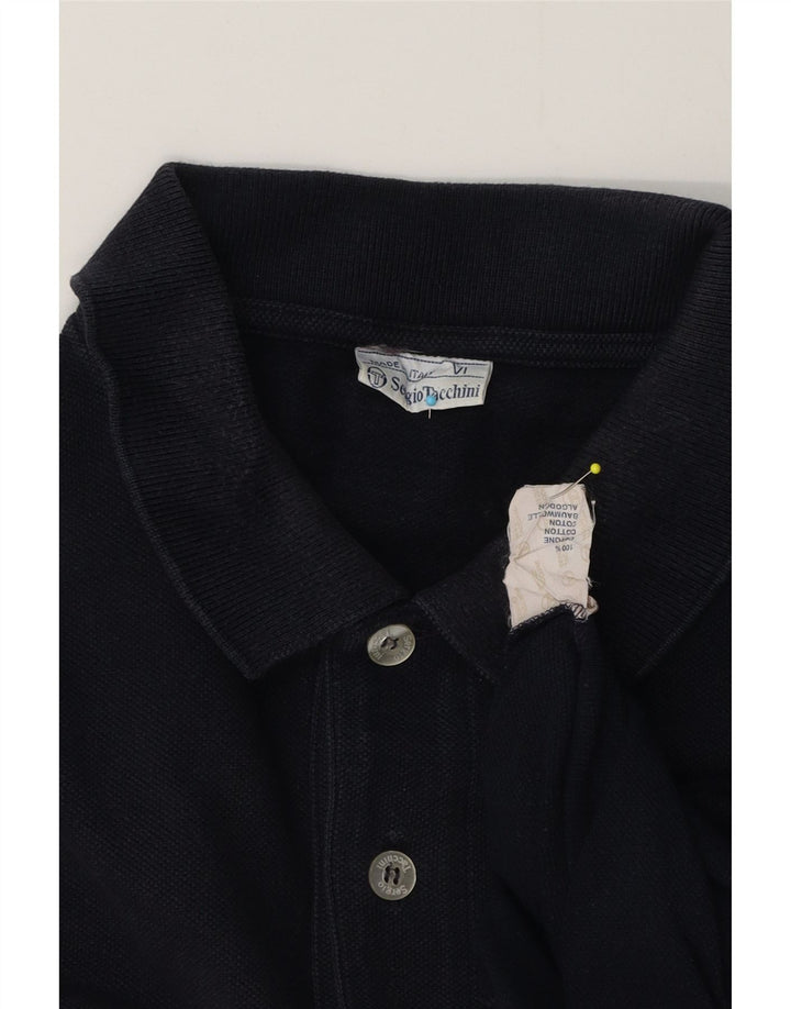 Sergio Tacchini Herren-Langarm-Poloshirt aus mittelblauer Baumwolle