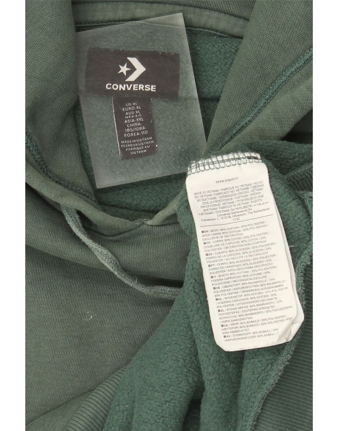 Converse Herren Kapuzenpullover XL, grüne Baumwolle