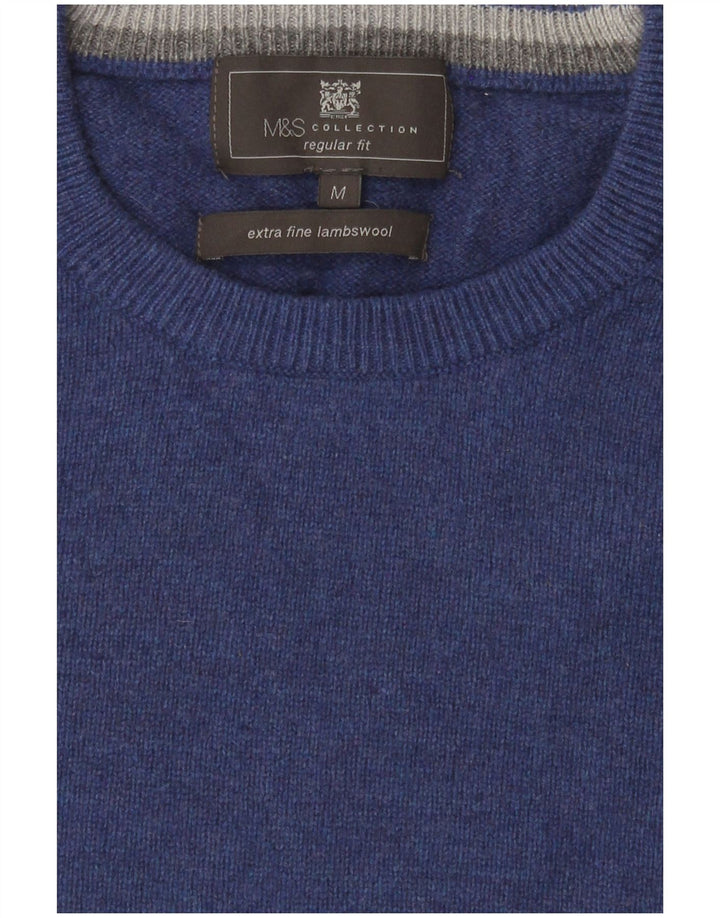 Marks & Spencer Herren-Pullover mit Rundhalsausschnitt, reguläre Passform, mittelblaue Wolle