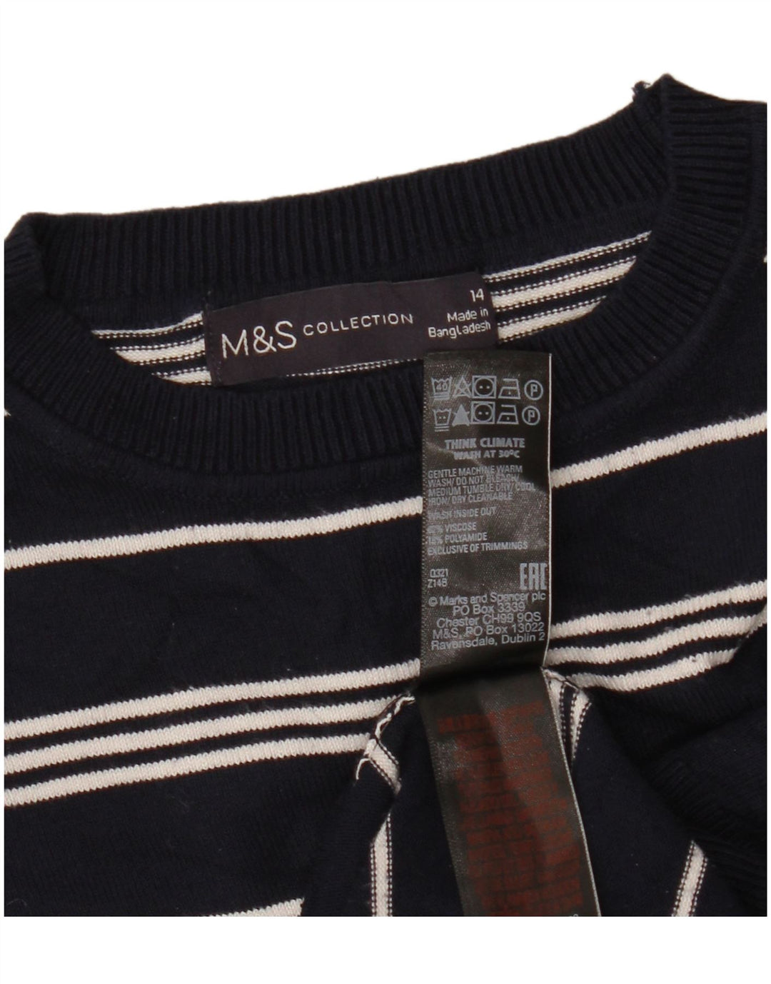 MARKS & SPENCER Damen-Pullover mit Rundhalsausschnitt, bauchfrei, UK 14, mittleres Marineblau
