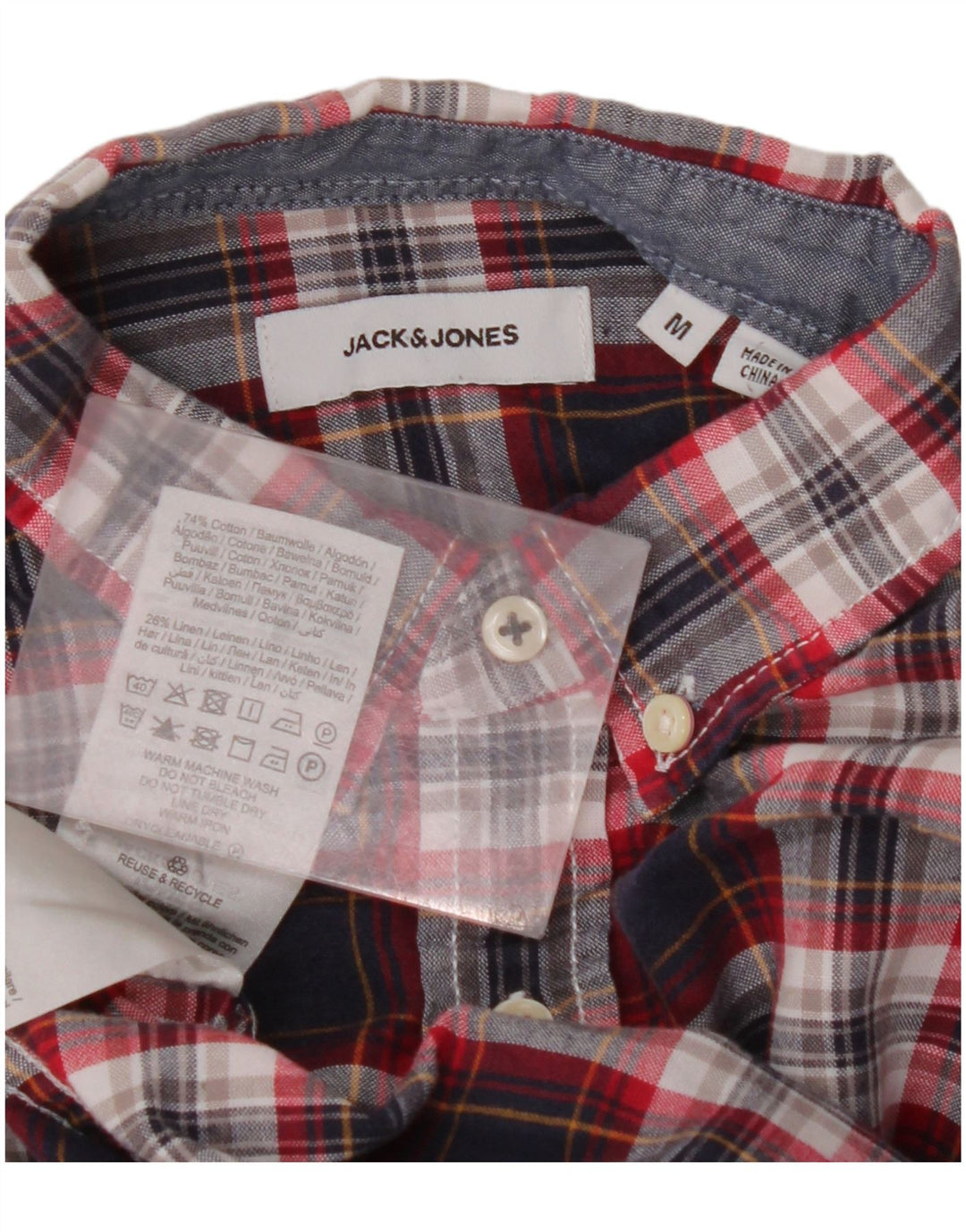 JACK & JONES Herrenhemd aus Baumwolle, mittelgroß, marineblau, kariert