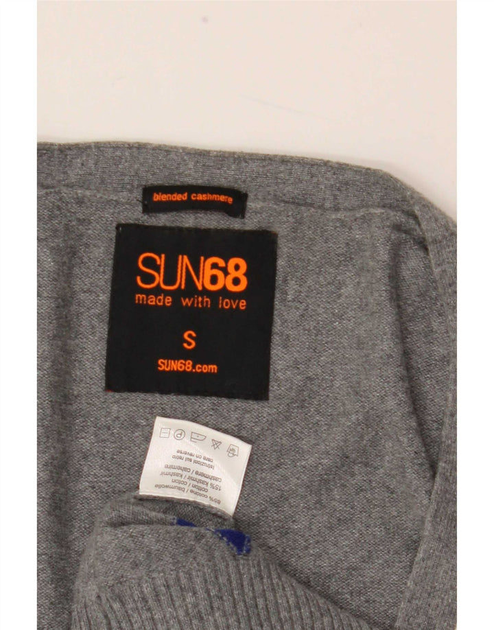 Sun68 Herren-Strickjacke, klein, graue Argyle-/Diamant-Baumwolle