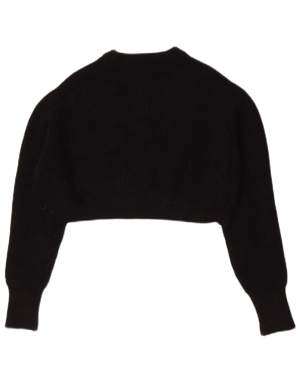 Zara Womens Crop Oversized Crew Neck Jumper Sweater UK 10 Small Black
