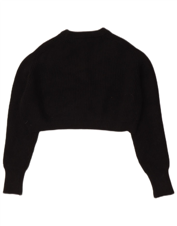 Zara Womens Crop Oversized Crew Neck Jumper Sweater UK 10 Small Black