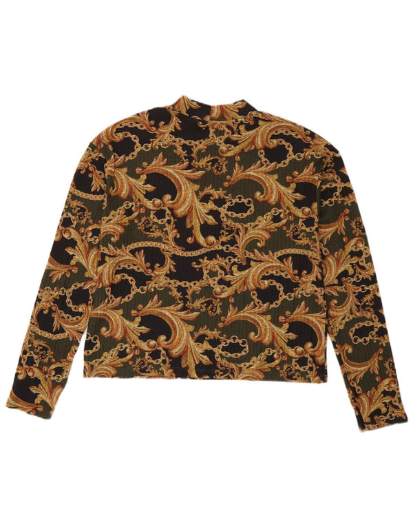 Zara Damen Crop Top Langarm UK 10 Small Schwarz Paisley Polyester