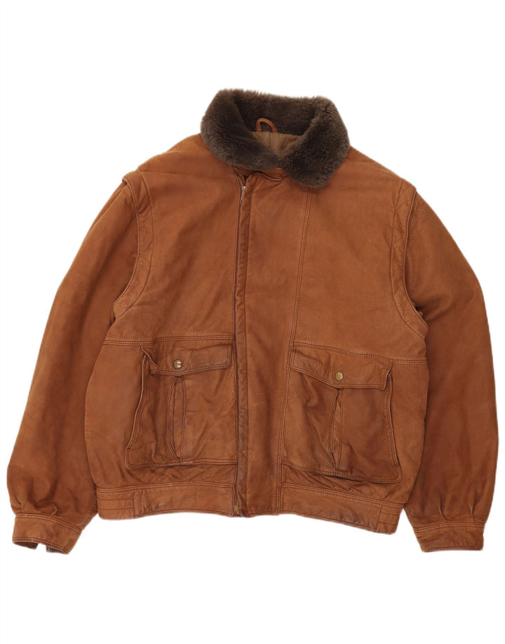 VINTAGE Herren Lederjacke IT 52 XL Braun Colourblock