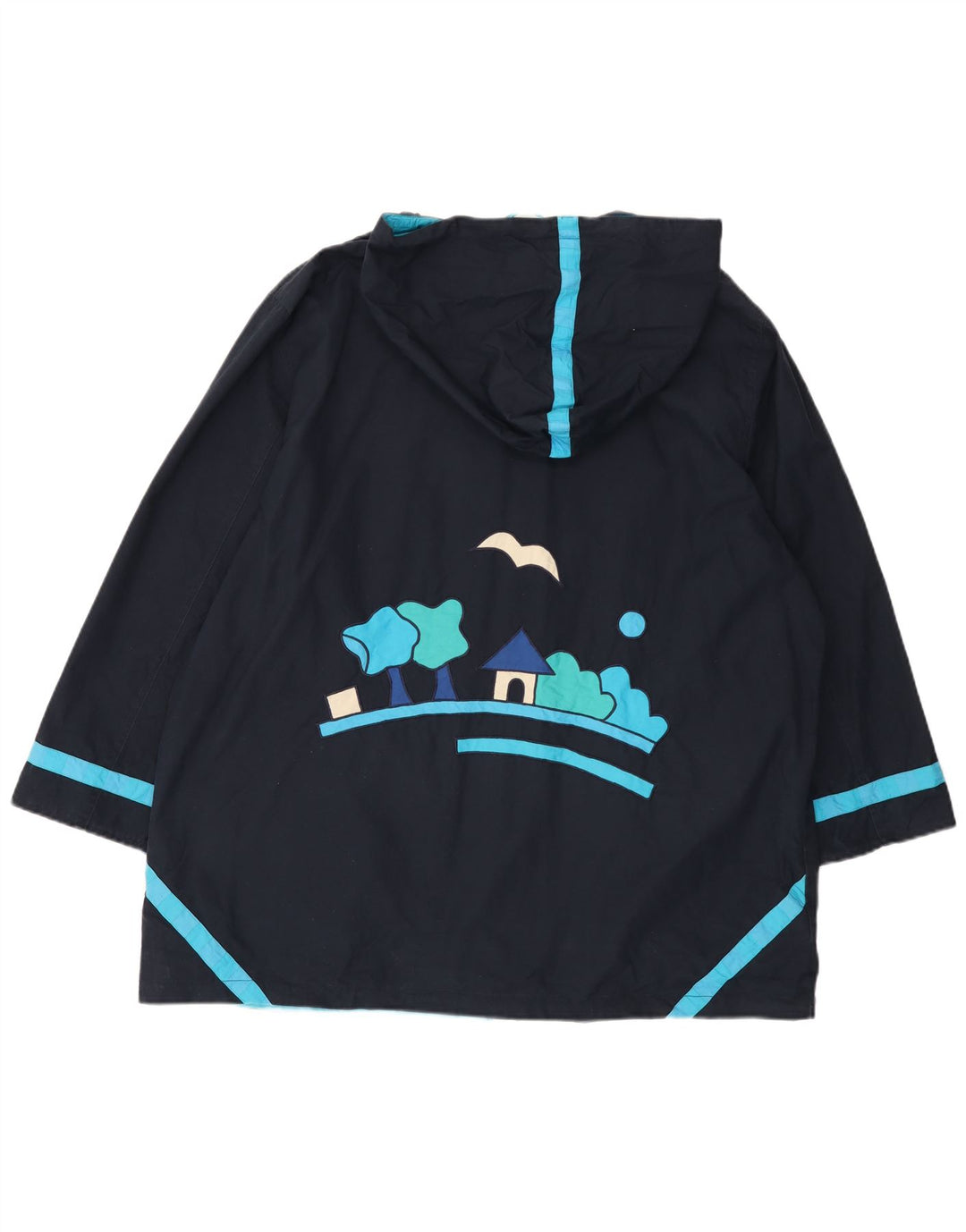 DW-SHOP Damen-Windbreaker-Mantel mit grafischer Kapuze, UK 20 2XL, marineblaue Baumwolle