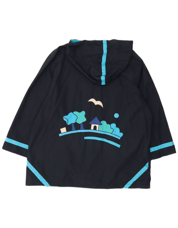 DW-SHOP Damen-Windbreaker-Mantel mit grafischer Kapuze, UK 20 2XL, marineblaue Baumwolle