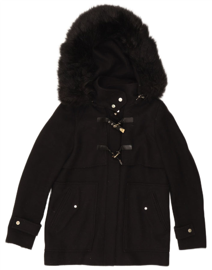 Zara Damen Bomberjacke mit Kapuze UK 14 Mittelschwarzes Polyester