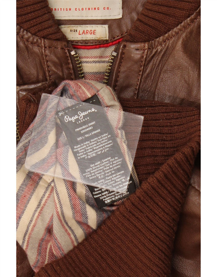 PEPE Jeans Herren Lederjacke UK 40 Großes braunes Leder