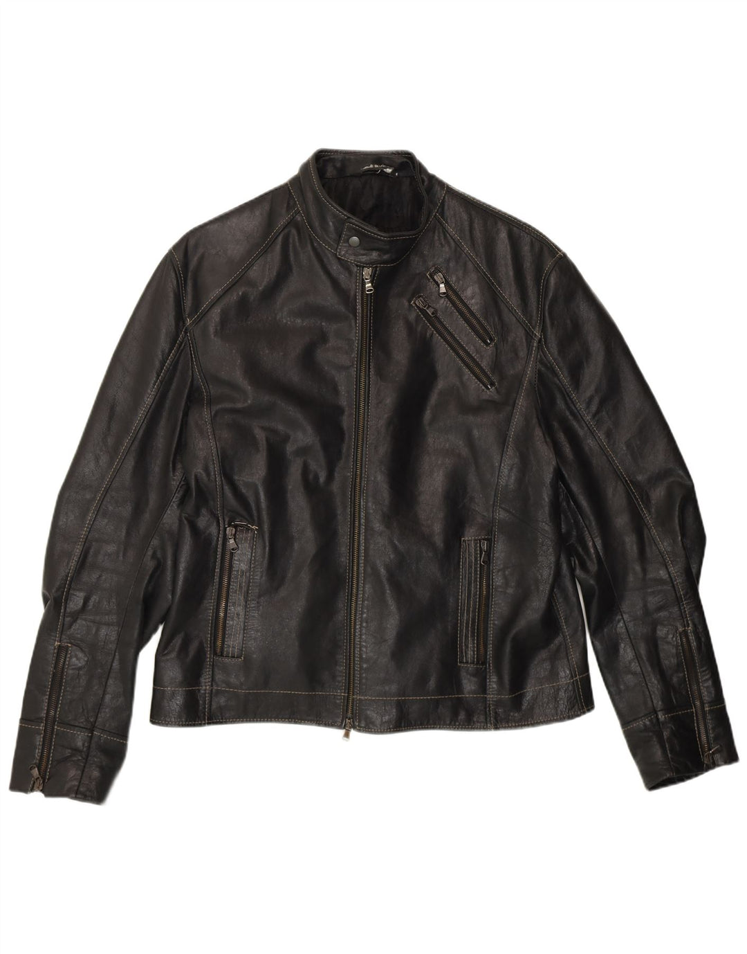 VINTAGE Herren Leder Racer Jacke UK 40 Großes schwarzes Leder