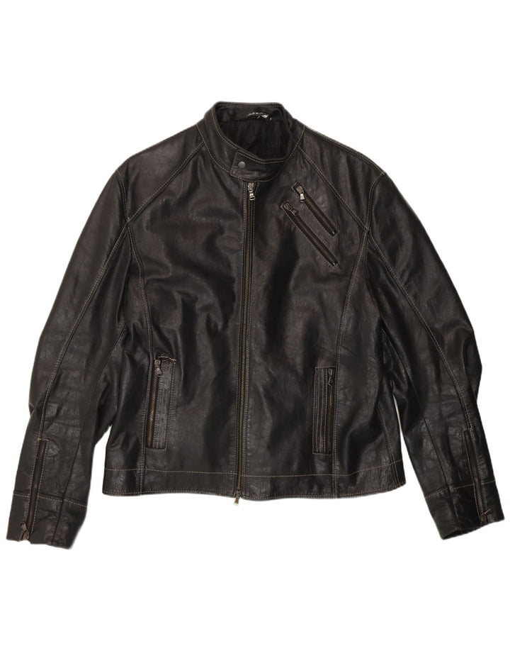 VINTAGE Herren Leder Racer Jacke UK 40 Großes schwarzes Leder