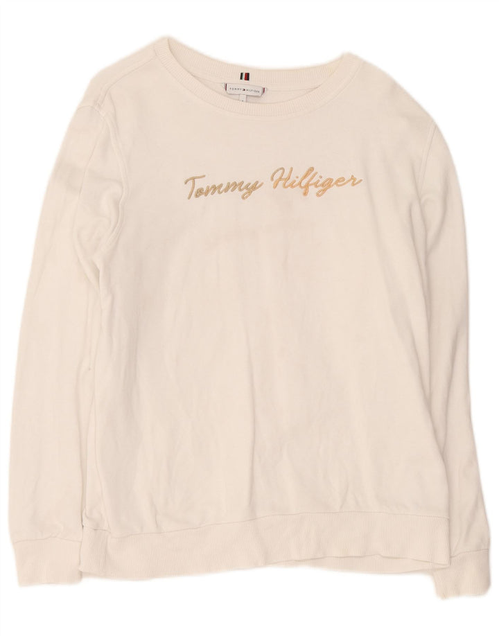 Tommy Hilfiger Damen-Sweatshirt mit Grafik, übergroß, Gr. 10, Größe S, Weiß