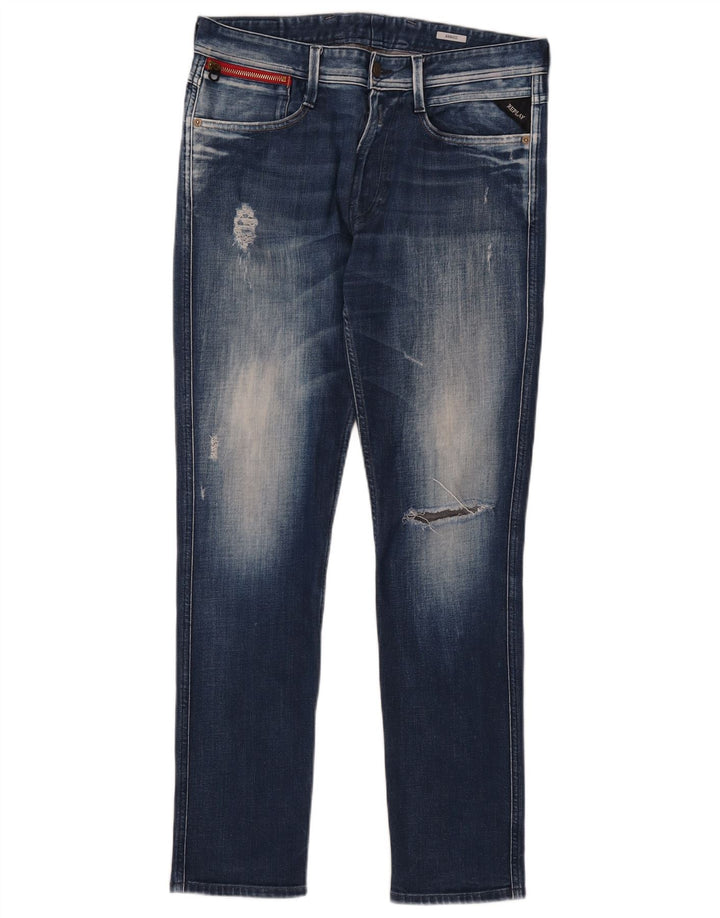 Replay Damen Anbass Distressed Slim Jeans W33 L30 Blau
