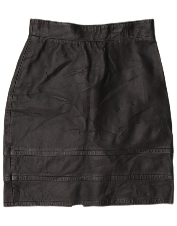 Essebi Damen Lederrock mit hoher Taille IT 46 Large W26 Schwarz