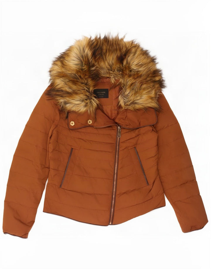 Zara Damen Wattierte Jacke UK 14 Mittelbraunes Polyester