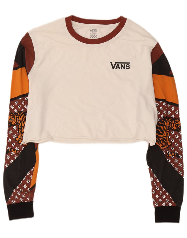 Vans Damen Crop Graphic Top Langarm UK 6 XS Weiß Farbblock