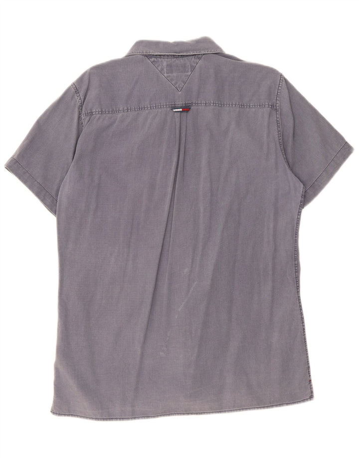 TOMMY HILFIGER Mens Regular Fit Short Sleeve Shirt Large Blue Cotton