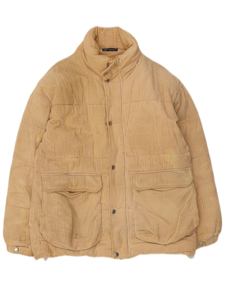 Zara Herren-Cordjacke, wattiert, Größe 38, Beige, Polyester