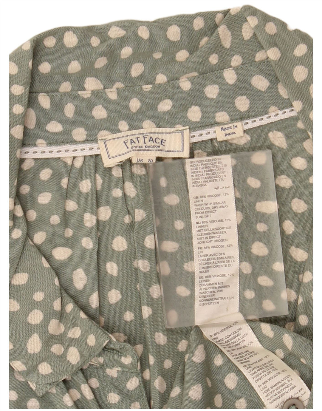 FAT FACE Damen-Hemdbluse mit Krawatte vorne, UK 20 2XL, grün gefleckt