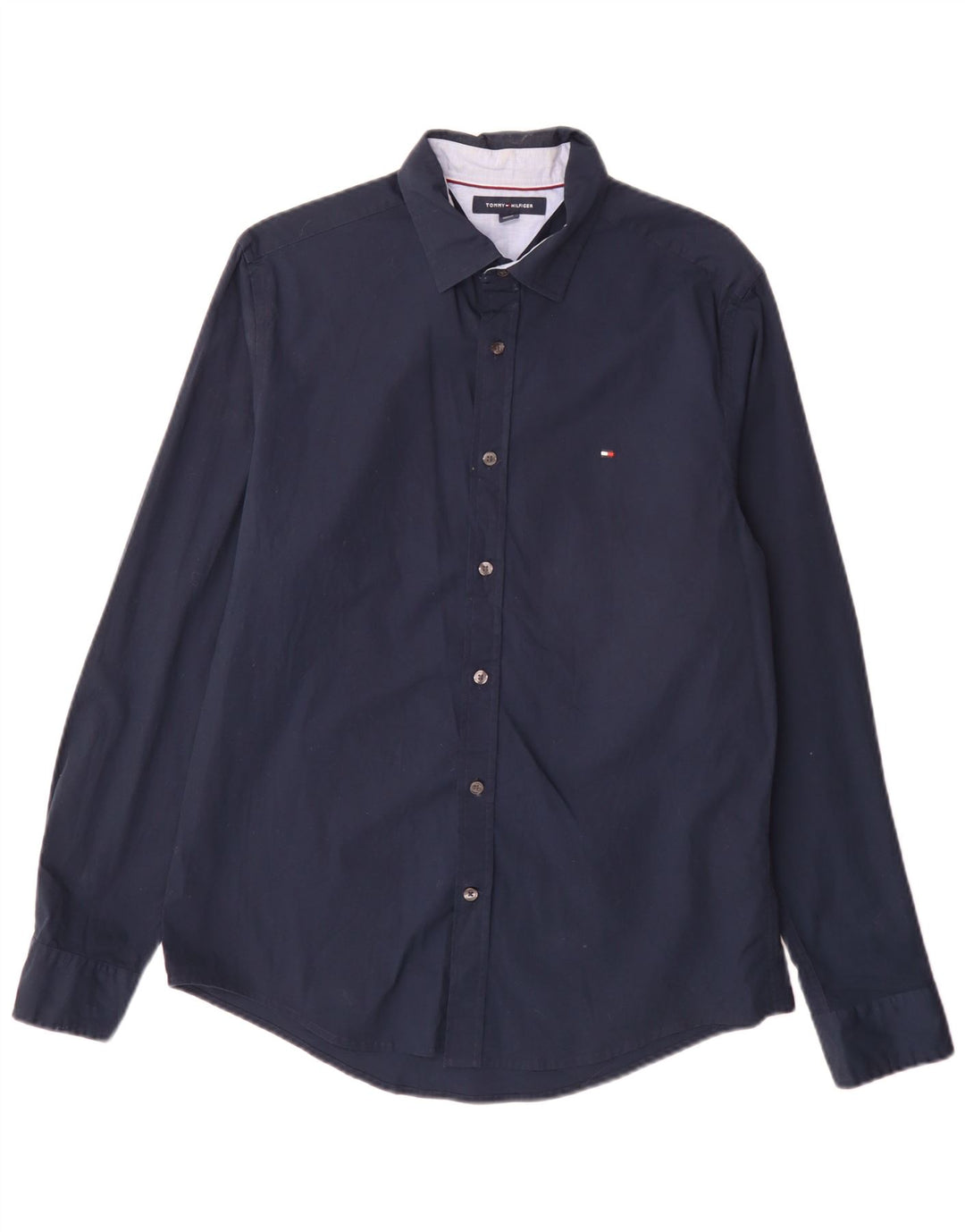 Tommy Hilfiger Herrenhemd aus mittelblauer Baumwolle in Marineblau