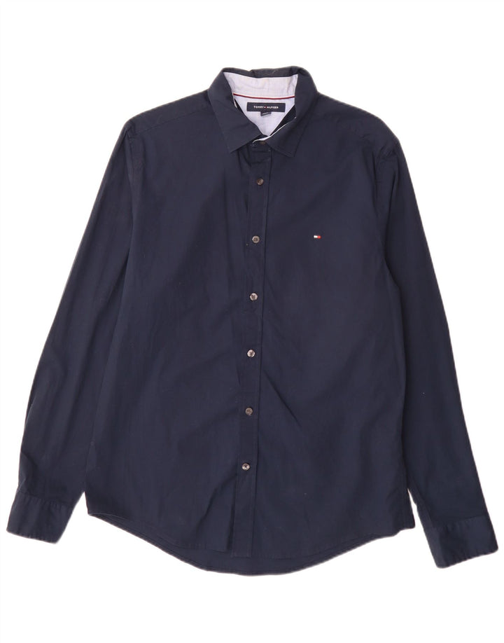 Tommy Hilfiger Herrenhemd aus mittelblauer Baumwolle in Marineblau