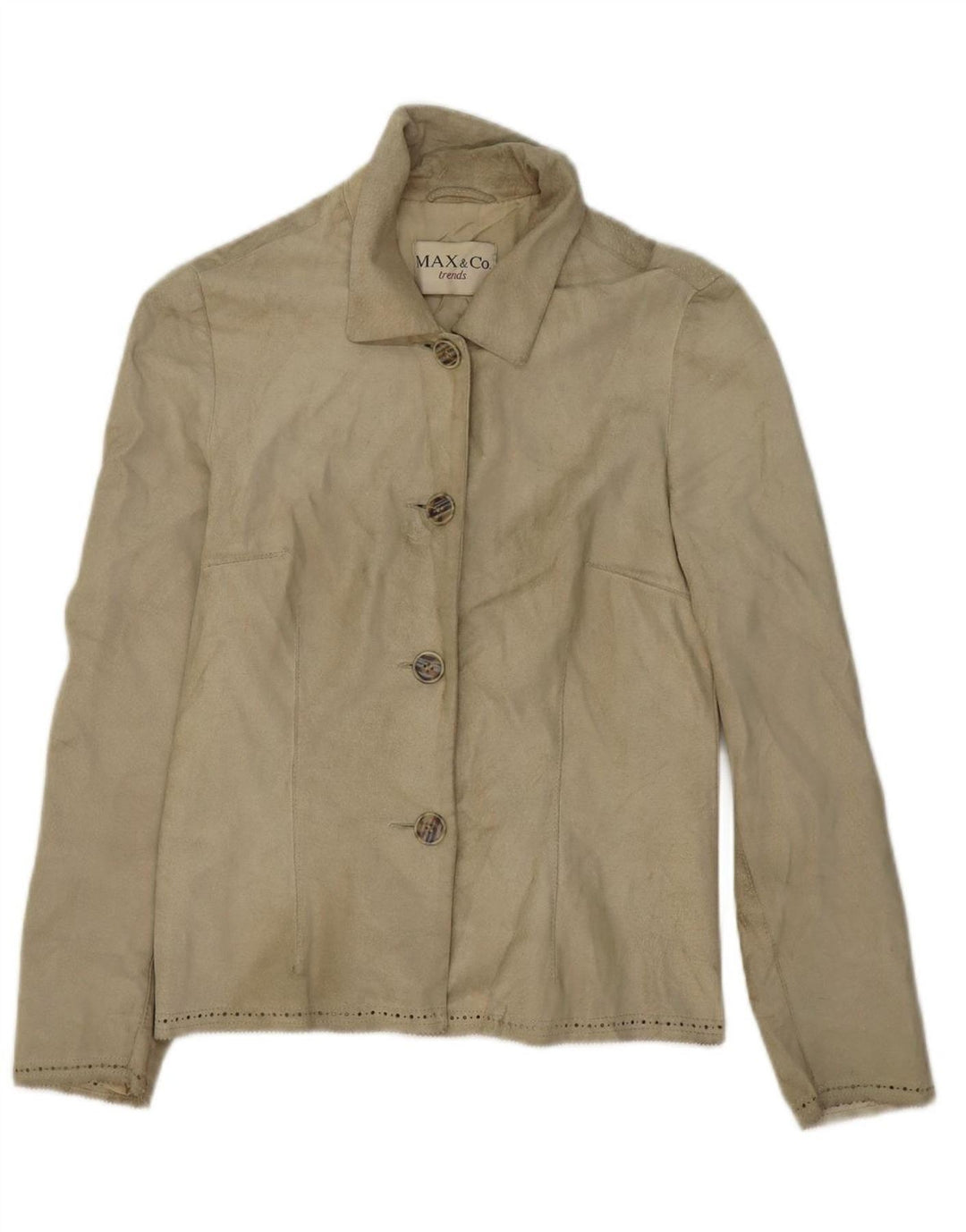 MAX&CO. Womens Suede Jacket UK 10 Small Beige Leather