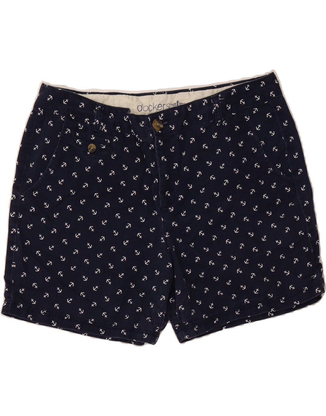 DOCKERS Womens Abstract Pattern Chino Shorts US 16 2XL W36 Navy Blue Vintage Dockers and Second-Hand Dockers from Messina Hembry 
