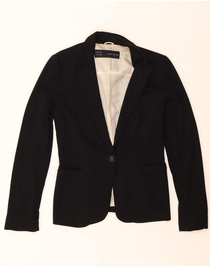 Zara Damen 1-Knopf-Blazerjacke UK 10 Small Schwarze Viskose