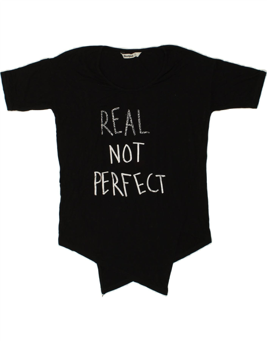 DESIGUAL Damen Grafik T-Shirt Top UK 10 Small Schwarz