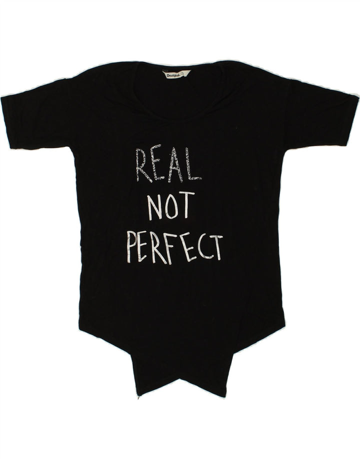 DESIGUAL Damen Grafik T-Shirt Top UK 10 Small Schwarz