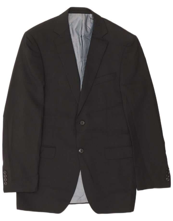 Marks & Spencer Herren Longline 2-Knopf-Blazerjacke UK 36 Small Schwarze Wolle