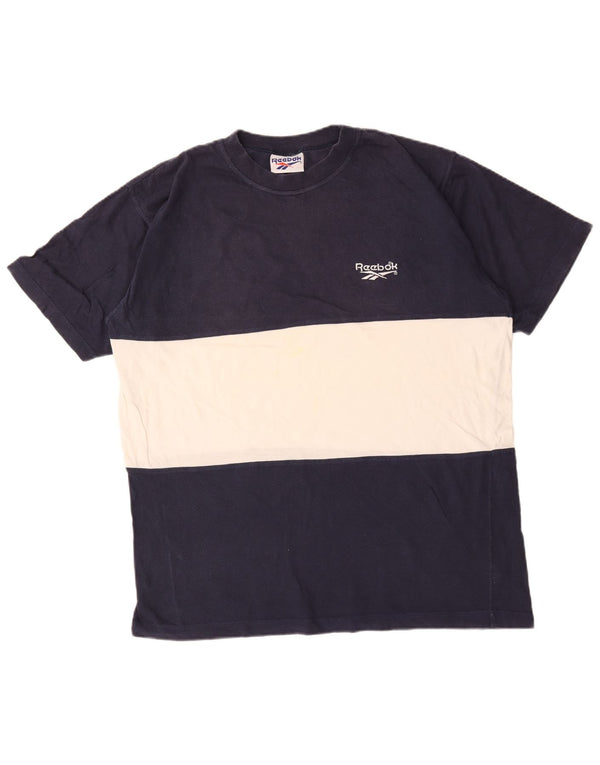 Reebok Herren T-Shirt Top XL Marineblau Colourblock Baumwolle