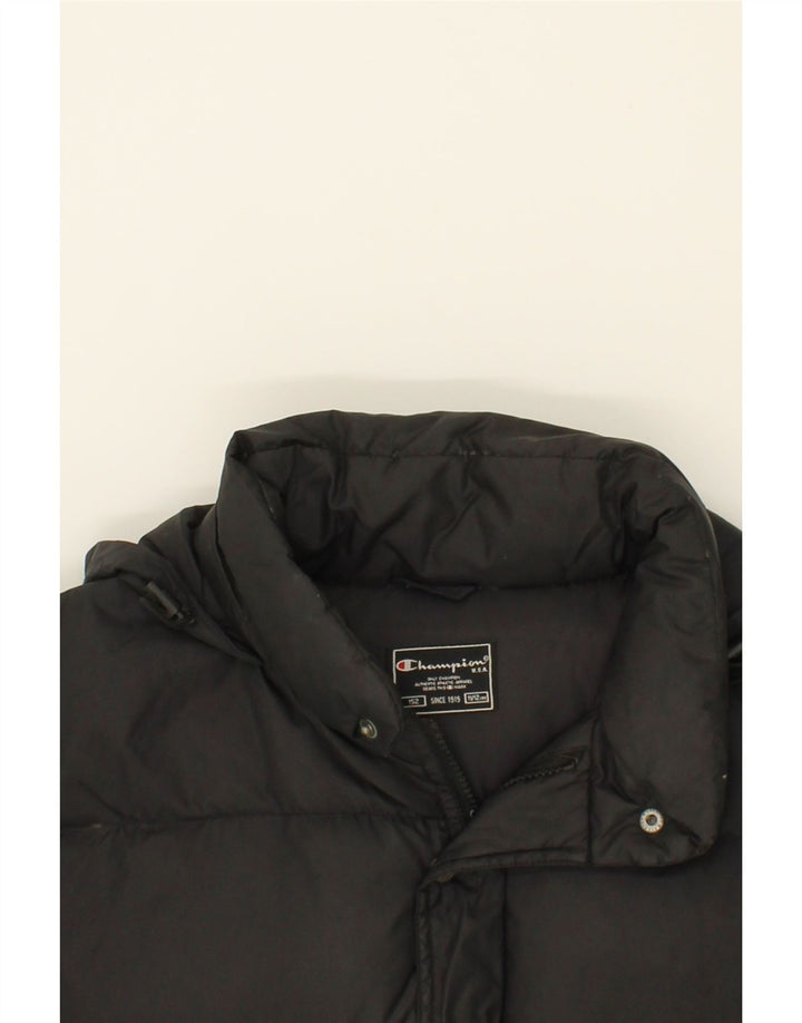 CHAMPION Boys Hooded Padded Jacket 11-12 Years Black Polyester Vintage Champion and Second-Hand Champion from Messina Hembry 