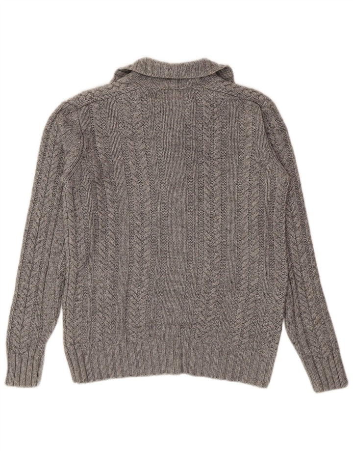 Reiss Herren-Pullover mit Knopfkragen, Größe S, graue Viskose