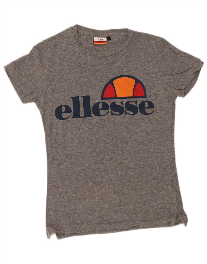 ELLESSE Womens Graphic T-Shirt Top UK 10 Small Grau gefleckte Baumwolle