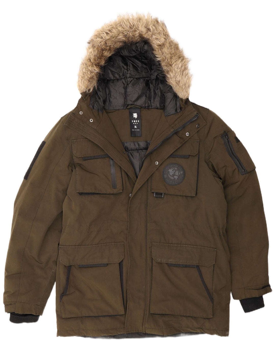 Smog Herren-Parka mit Kapuze, UK 42, XL, Khaki, Polyester