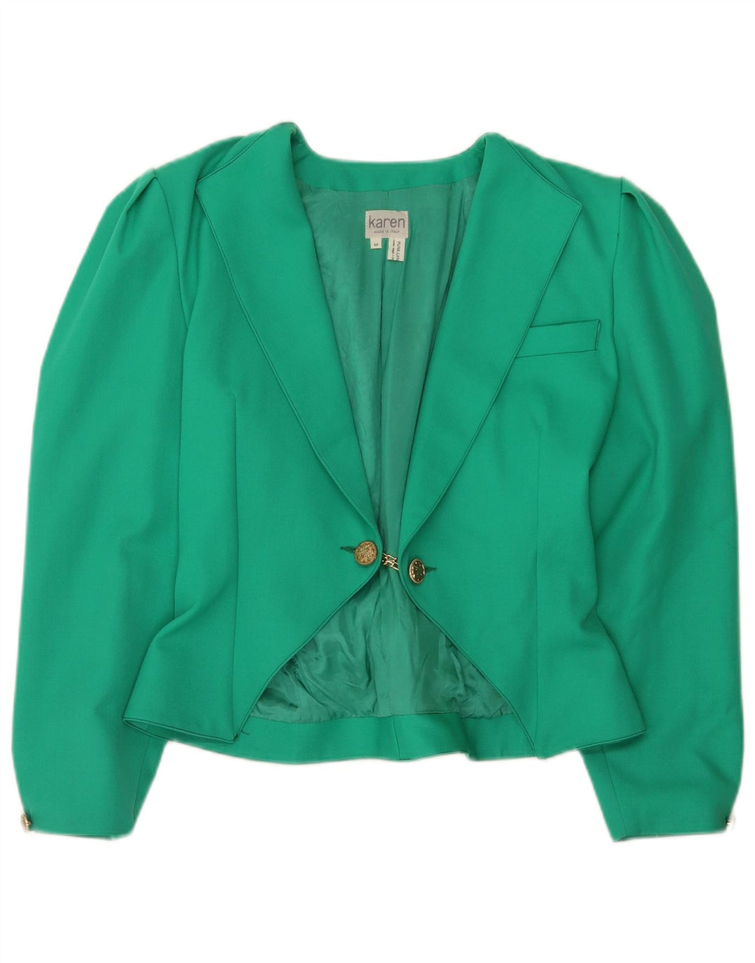 Vintage Damen 3/4 Ärmel Blazer Jacke UK 14 Mittelgrüne Wolle