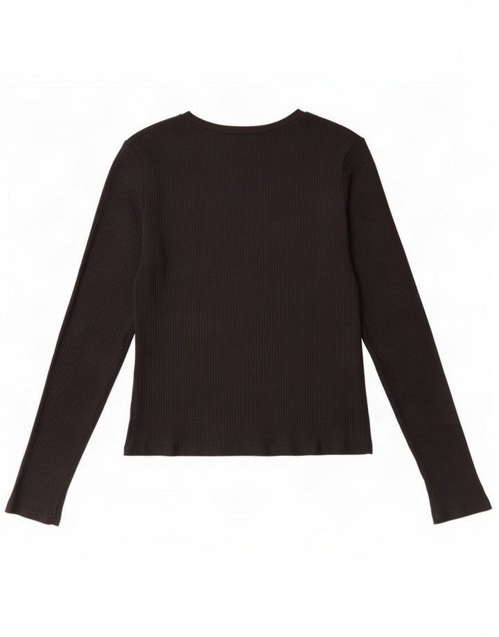 Zara Damen Crop Top Langarm UK 14 Large Schwarz