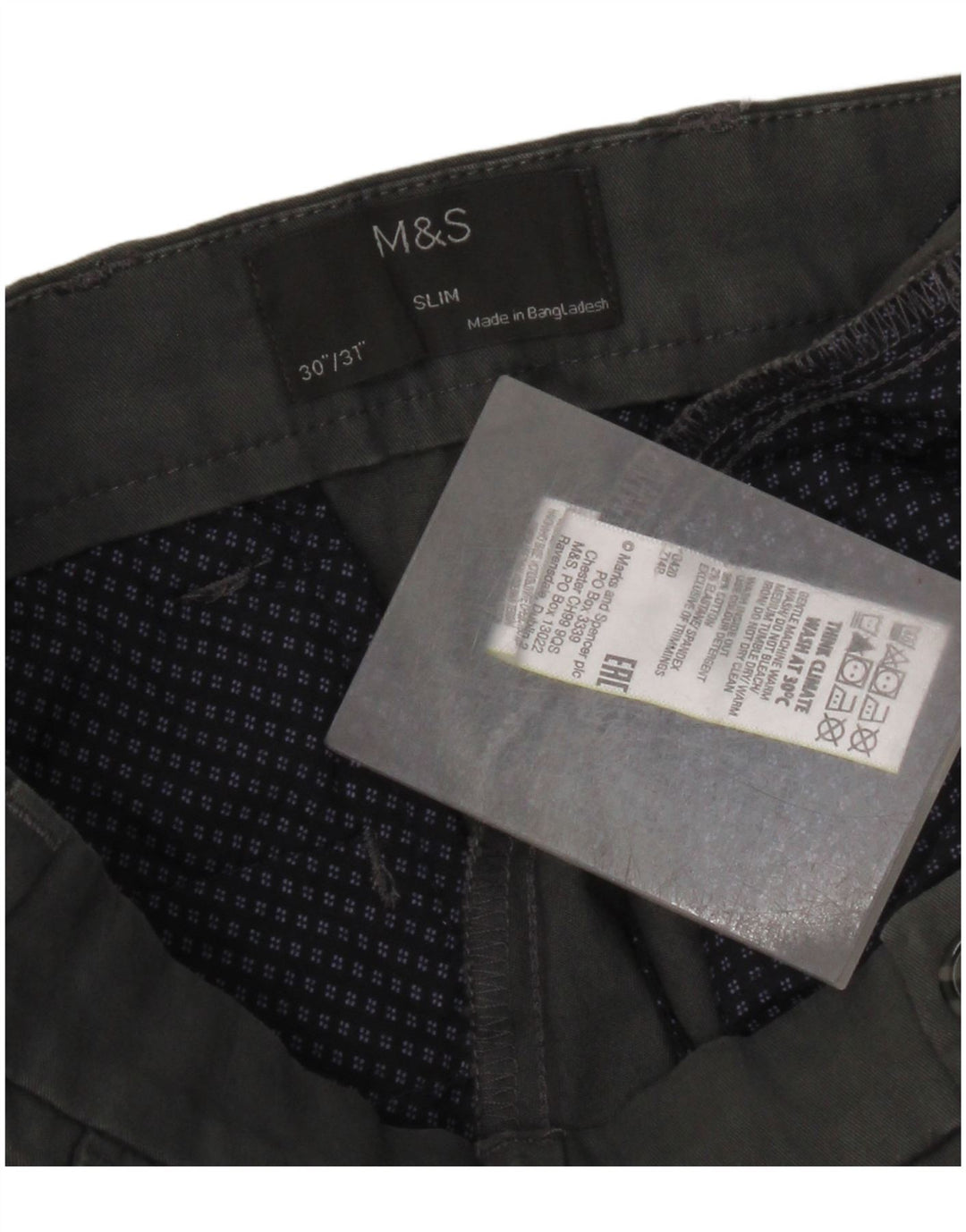 Marks & Spencer Slim Chino-Hose für Herren, W30 L31, graue Baumwolle