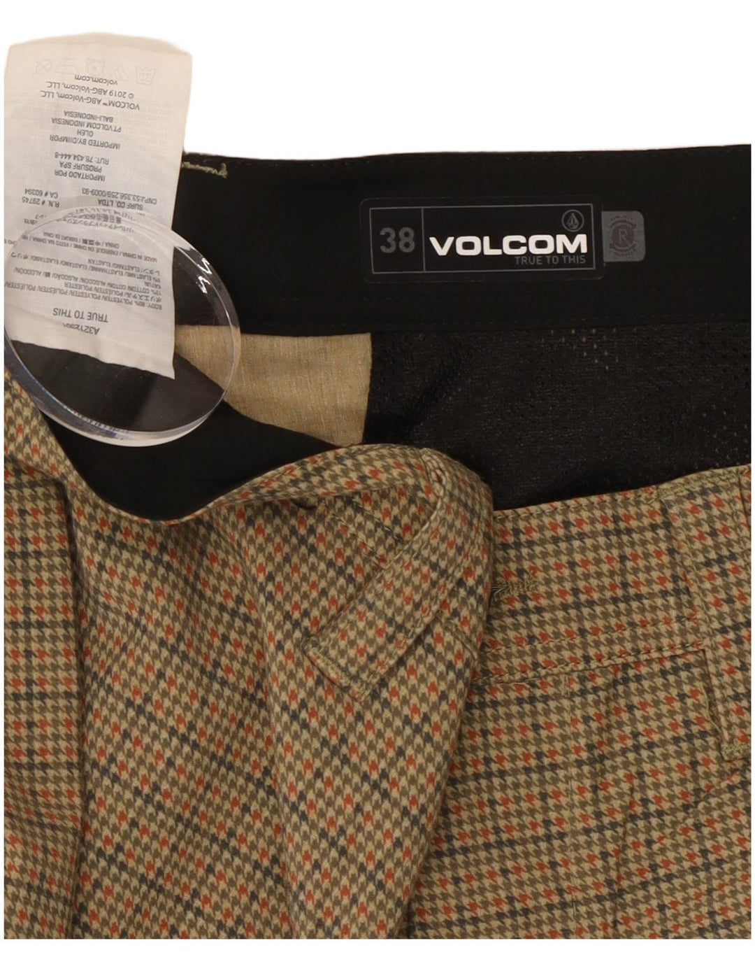 Volcom Herren Chino-Shorts W38 XL Beige Hahnentritt-Polyester