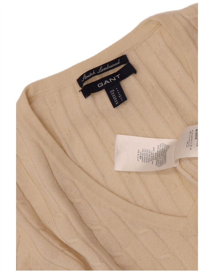 Gant Damen-Pullover mit V-Ausschnitt, UK 14, Größe L, cremefarbene Wolle