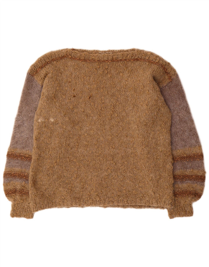 VINTAGE Damen Pullover mit U-Boot-Ausschnitt UK 18 XL Braun gestreift