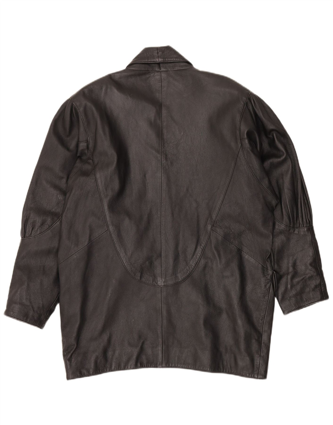 VINTAGE Damen Übergroßer Ledermantel UK 14 Mittelschwarzes Leder