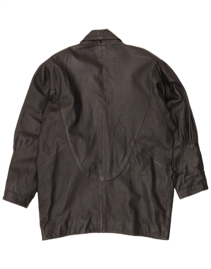 VINTAGE Damen Übergroßer Ledermantel UK 14 Mittelschwarzes Leder