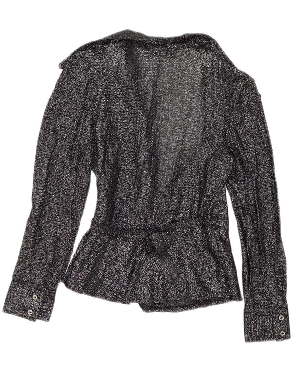 Vintage Damen Wickelbluse EU 38 Medium Schwarz gefleckt